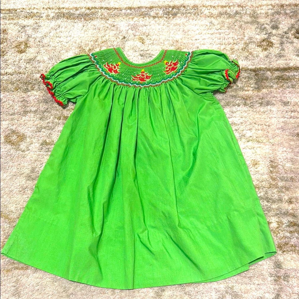 Rosalina Collection Smocked Green Christmas Tree Dress Toddler Girl 2T